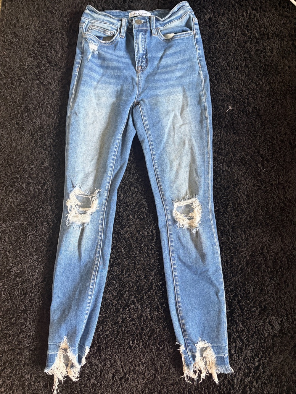 Flying Monkey Light Blue Distressed Skinny Jeans